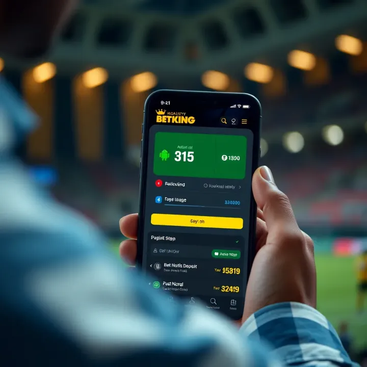 User interface showing Betking app login page and navigation features