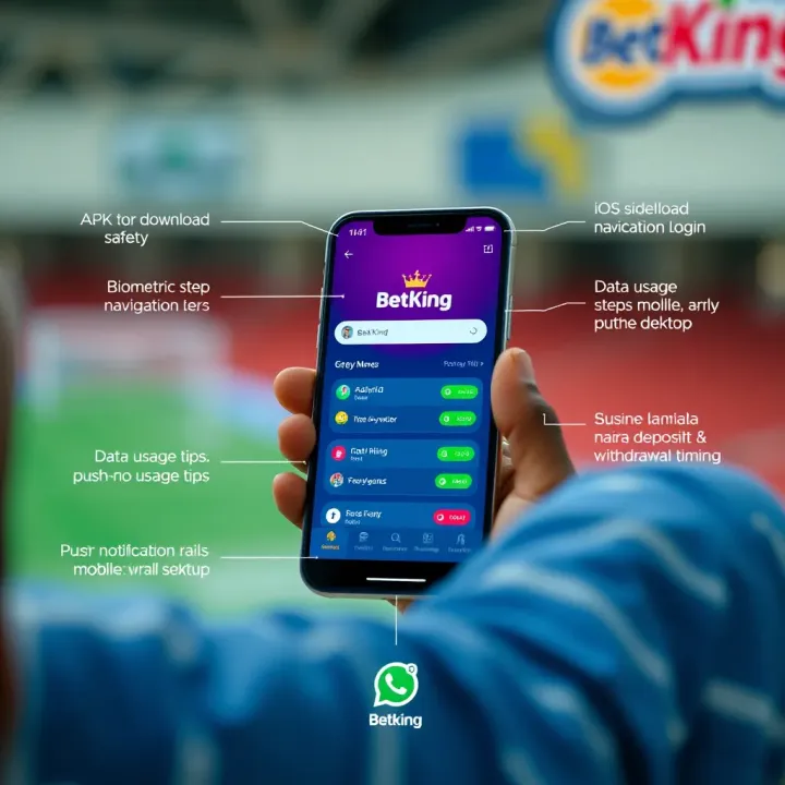 Mobile phone screen displaying BetKing app withdrawal options and payment methods