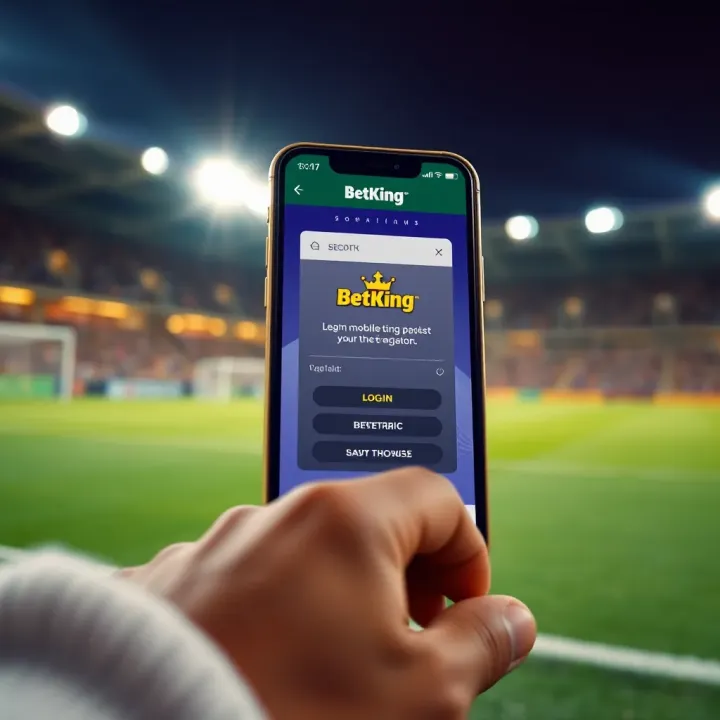 Illustration of a smartphone displaying BetKing mobile app dashboard with betting options