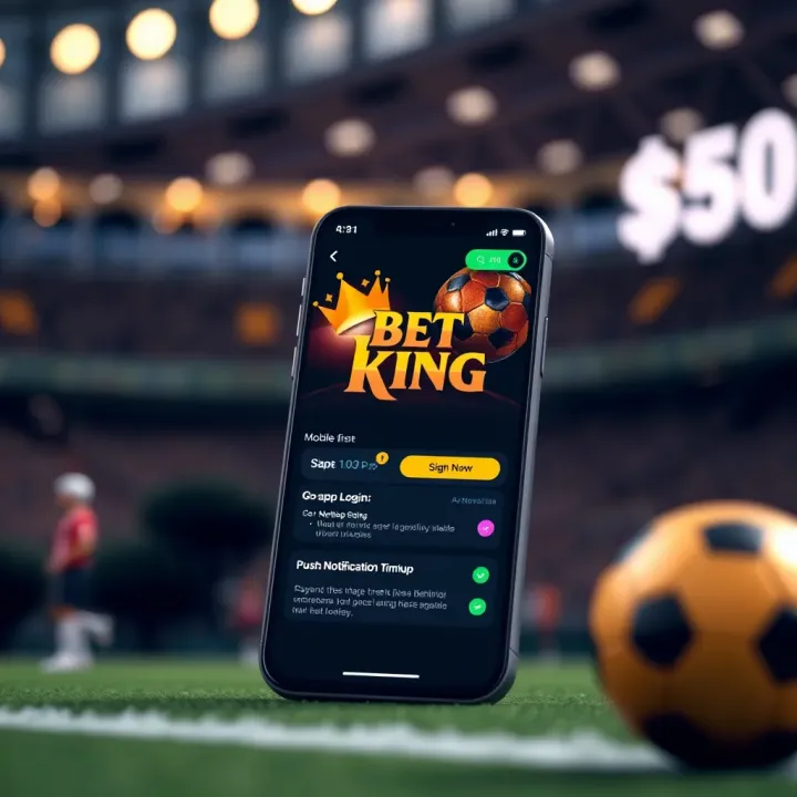 Display of BetKing mobile app dashboard with betting options and payment icons visible