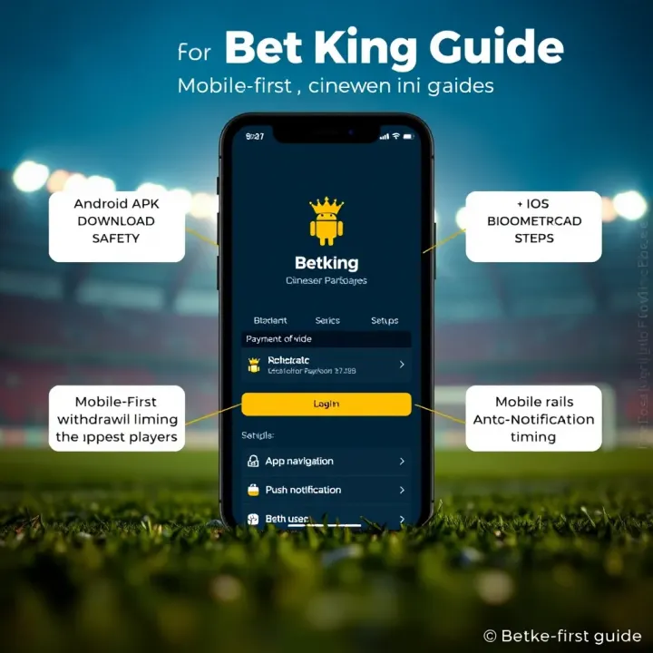 Smartphone showing BetKing Nigeria app features including betting options, deposit methods, and customer support chat