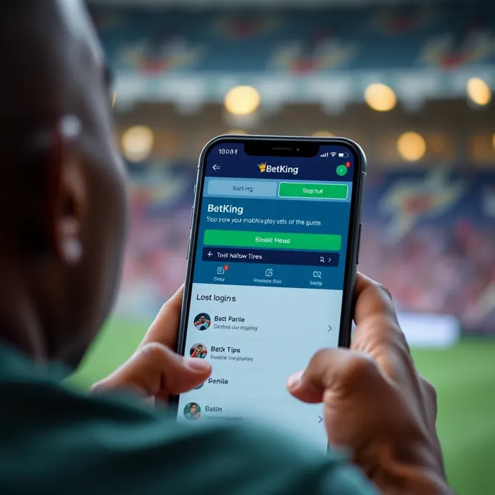 Smartphone showing Betking mobile platform with betting options and safe withdrawal icons