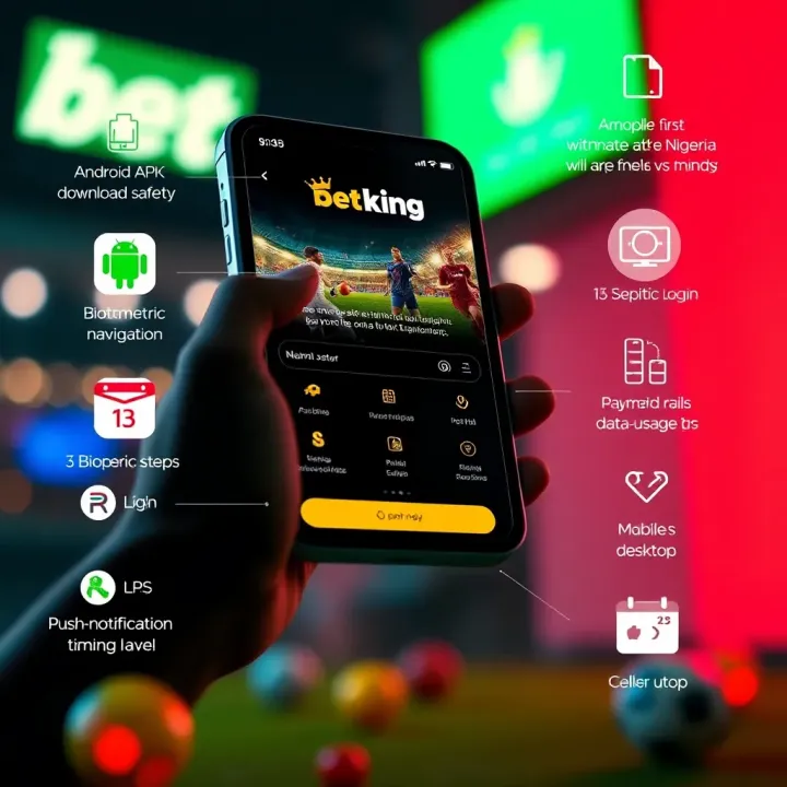 Mobile phone displaying BetKing mlite APK interface with sports betting options
