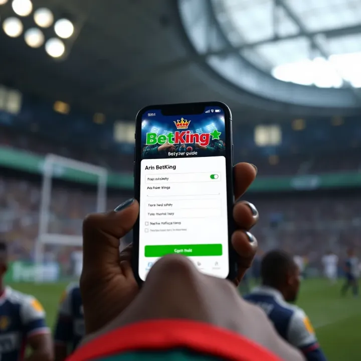 Using BetKing Platform on Smartphone for Casino Games Nigerian player using BetKing platform on smartphone with casino-themed graphics
